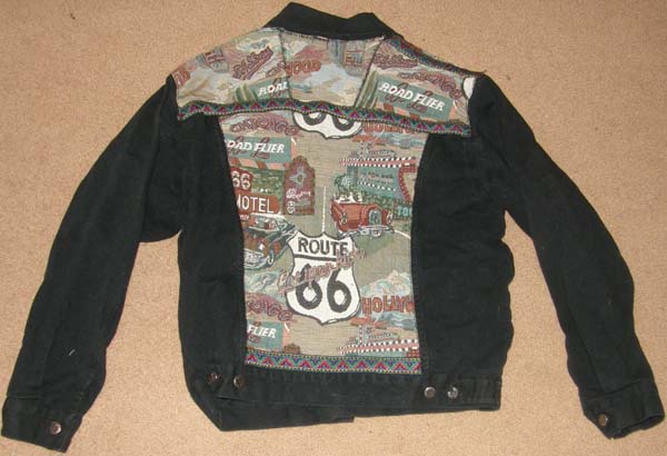 Vintage? Wrangler Hero Black Denim Jacket Route 66 Tapestry Print Western Jacket Wearable Art Mens M