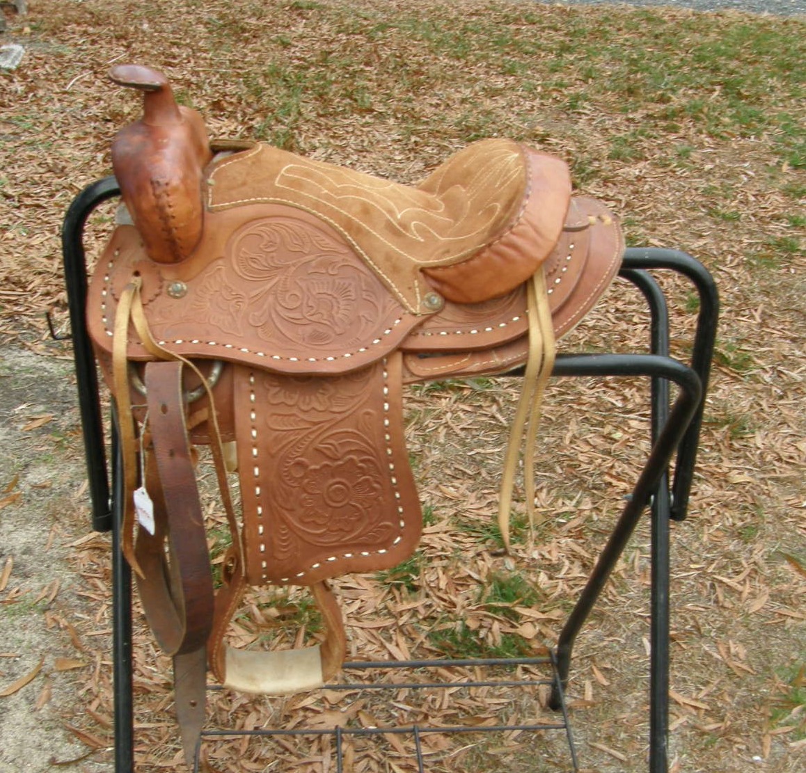 12" Tooled Childs Western Saddle Pony Saddle Western Saddle Chestnut Brown Buckstitched