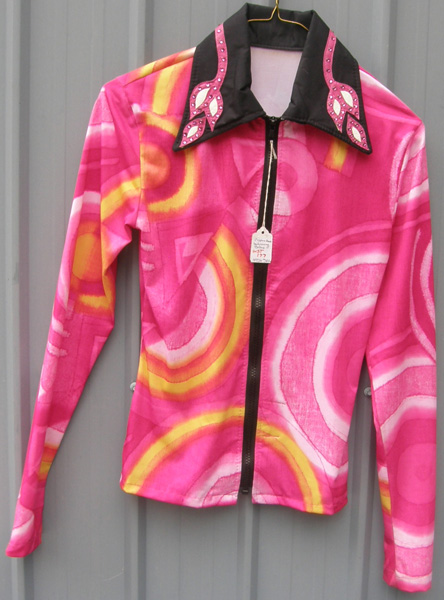 Custom Made Winning Colors Western Show Shirt Zip Front Rail Shirt Western Shirt Fuschia/Yellow/Orange Black French Cuffs Ladies S/M