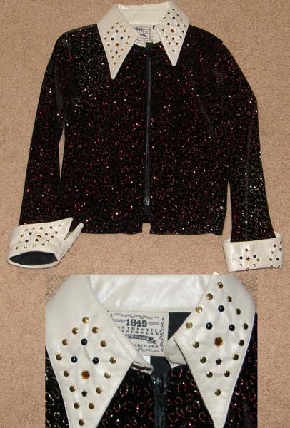 1849 Authentic Ranchwear Western Show Shirt Slinky Top Zip Front Rail Shirt Red Glitter on Black Childs Lead Line Western Show Shirt