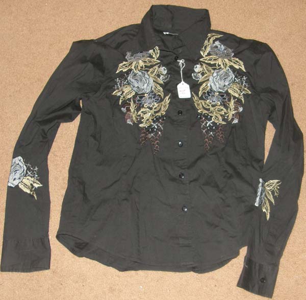 Kaelyn Max Embroidered Roses Western Shirt Rodeo Top Ladies L Black