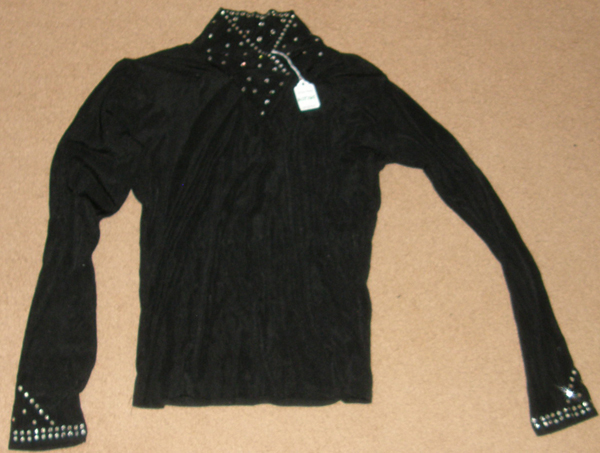 Silver Mesa Western Show Shirt Slinky Top Black with Rhinestones Ladies S