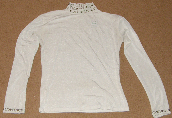 Silver Mesa Western Show Shirt Slinky Top White with Rhinestones Studs S