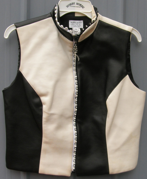 Hobby Horse Western Show Vest Faux Leather Zip Me Vest Black/Cream Rhinestone Zipper Adult M