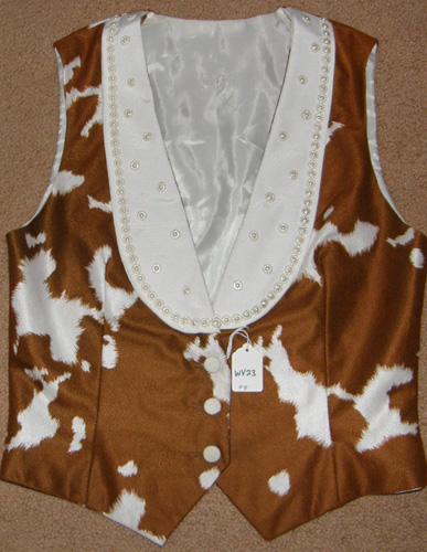 Cowhide Print Western Vest Retro Rodeo Western Show Vest Brown/White Ladies 8?
