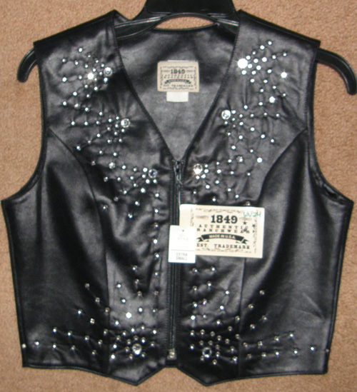 1849 Authentic Ranchwear Faux Leather Western Show Vest Zip Me Western Vest with Rhinestones Ladies XS