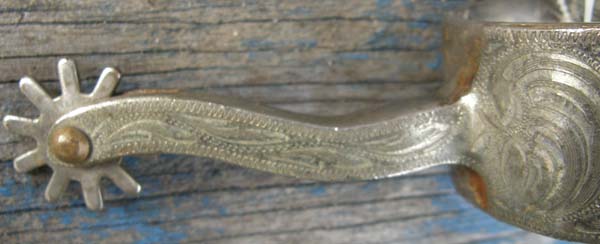 Equitation Spurs Western Spurs Long Neck Western Show Spurs Engraved Silver Overlay