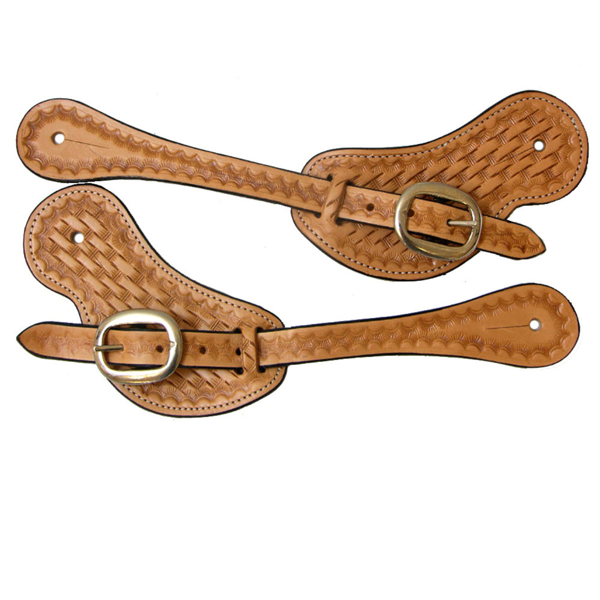 Shaped Leather Basketweave Tooled Western Spur Straps Silver Studs Basket Weave Stamped Western Spur Straps Lt Oil