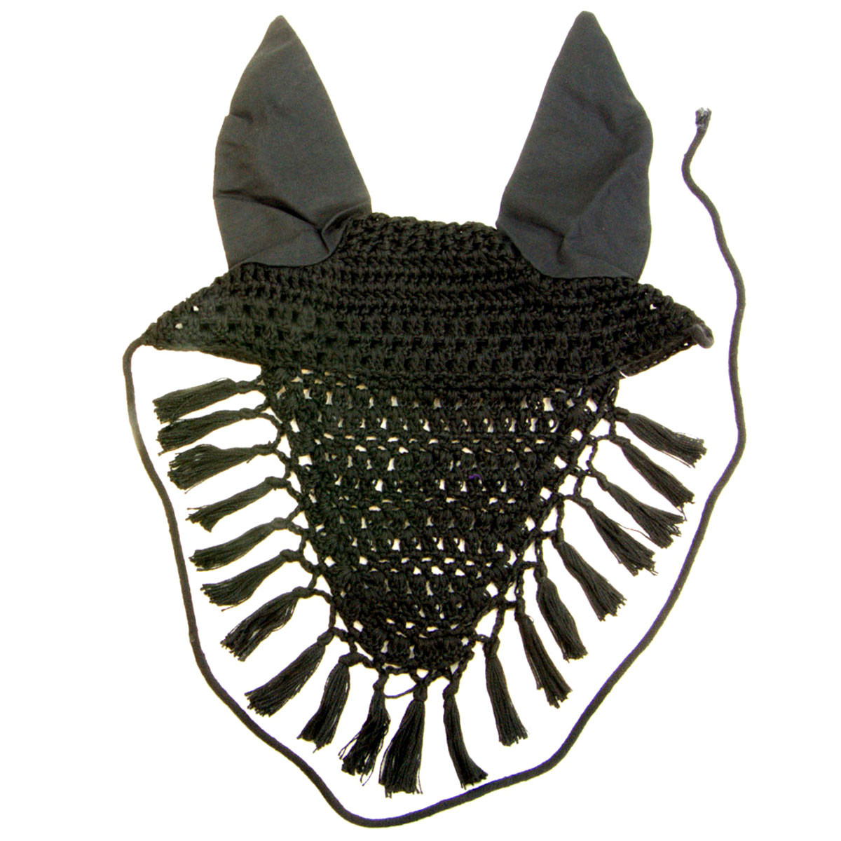 Legacy Fancy Solid Crochet Ear Net Crochet Fly Veil with Fringe Earnet Pony Black