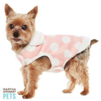 Martha Stewart Pets Dot Coat Soft Fleece Dog Coat Pink/White Polka Dots S