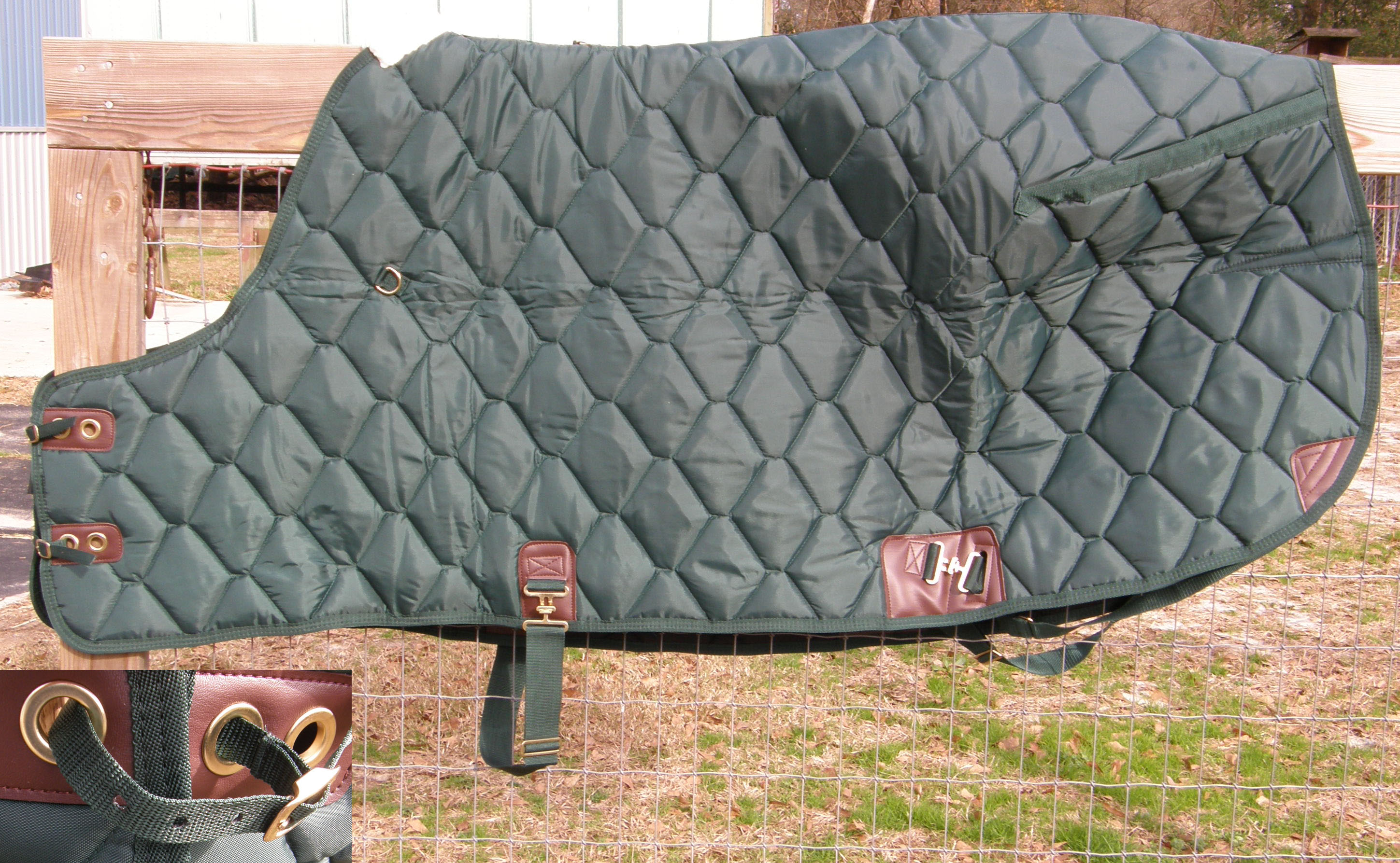 80” OF Custom Made Saddlery Quilted Stable Blanket Turnout Blanket Horse Winter Blanket Hunter Green
