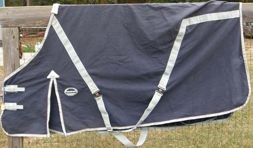 72” OF WeatherBeeta Continental Sheet Cotton Turnout Sheet with Shoulder Gussets Horse Stable Sheet Navy Blue/Silver