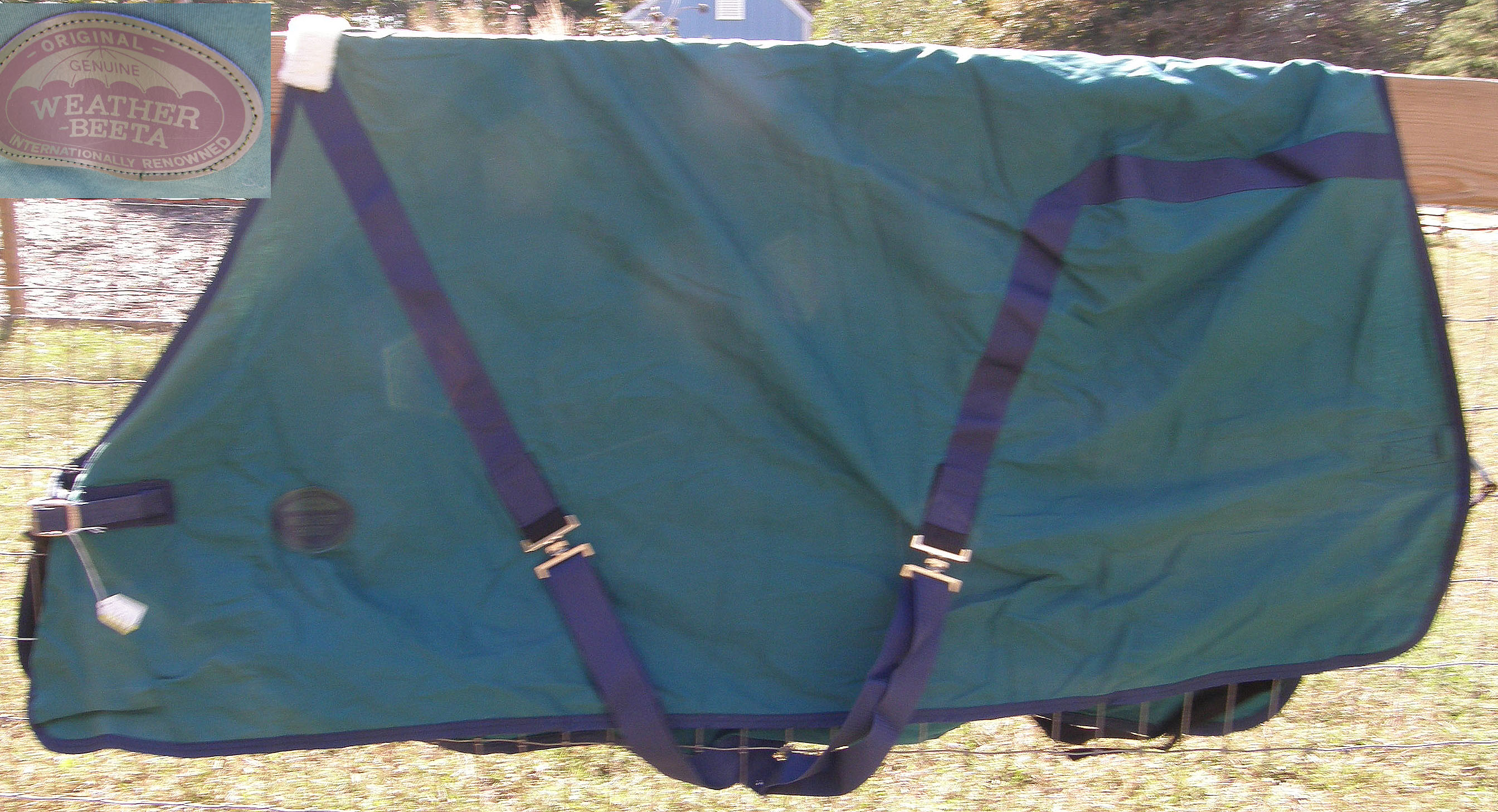 68” OF WeatherBeeta Turnout Style Sheet Horse Hunter Green/Navy Blue