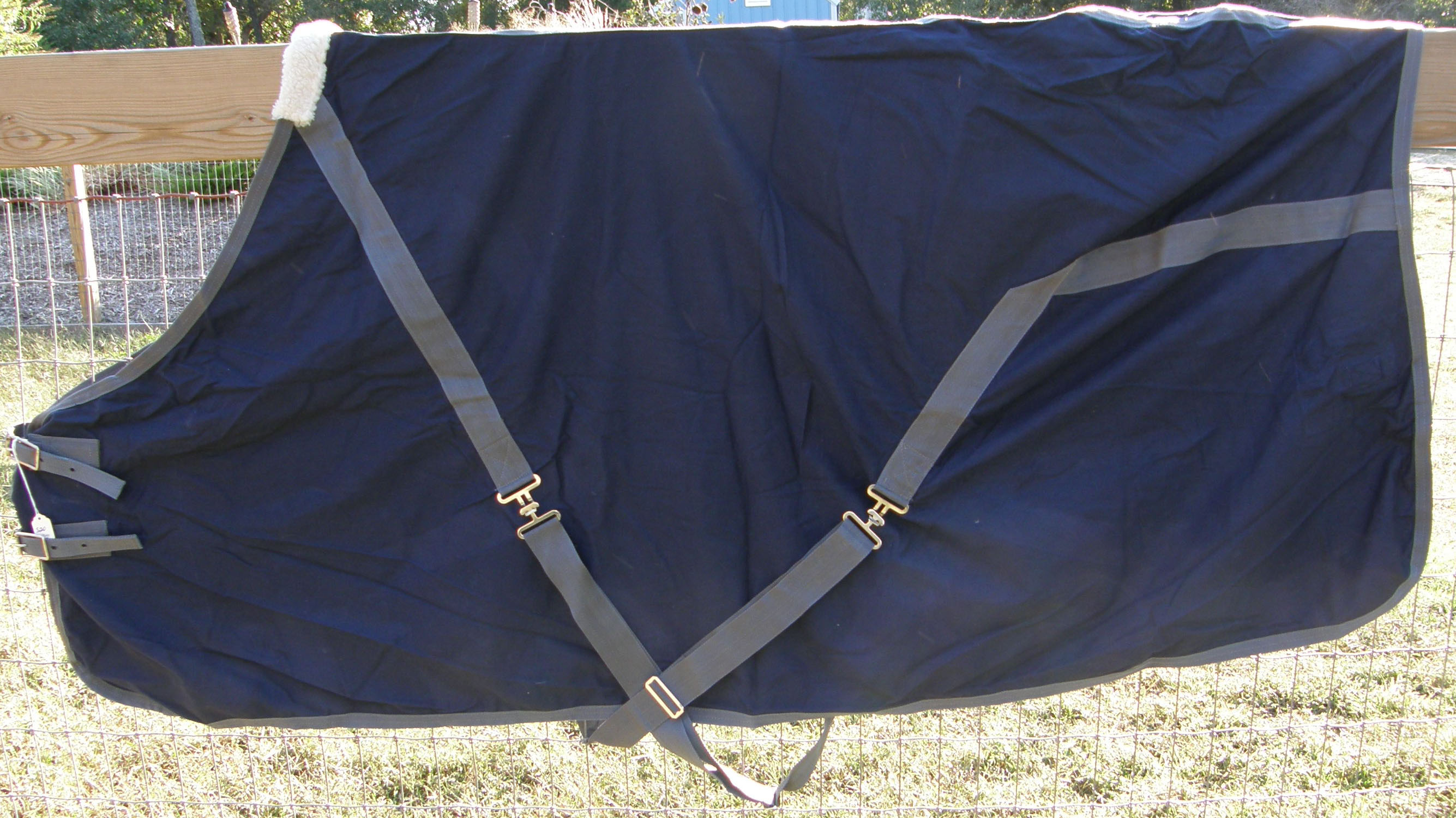 72” OF Custom Made Saddlery Turnout Sheet Cotton Duck Stable Sheet Navy Blue/Grey