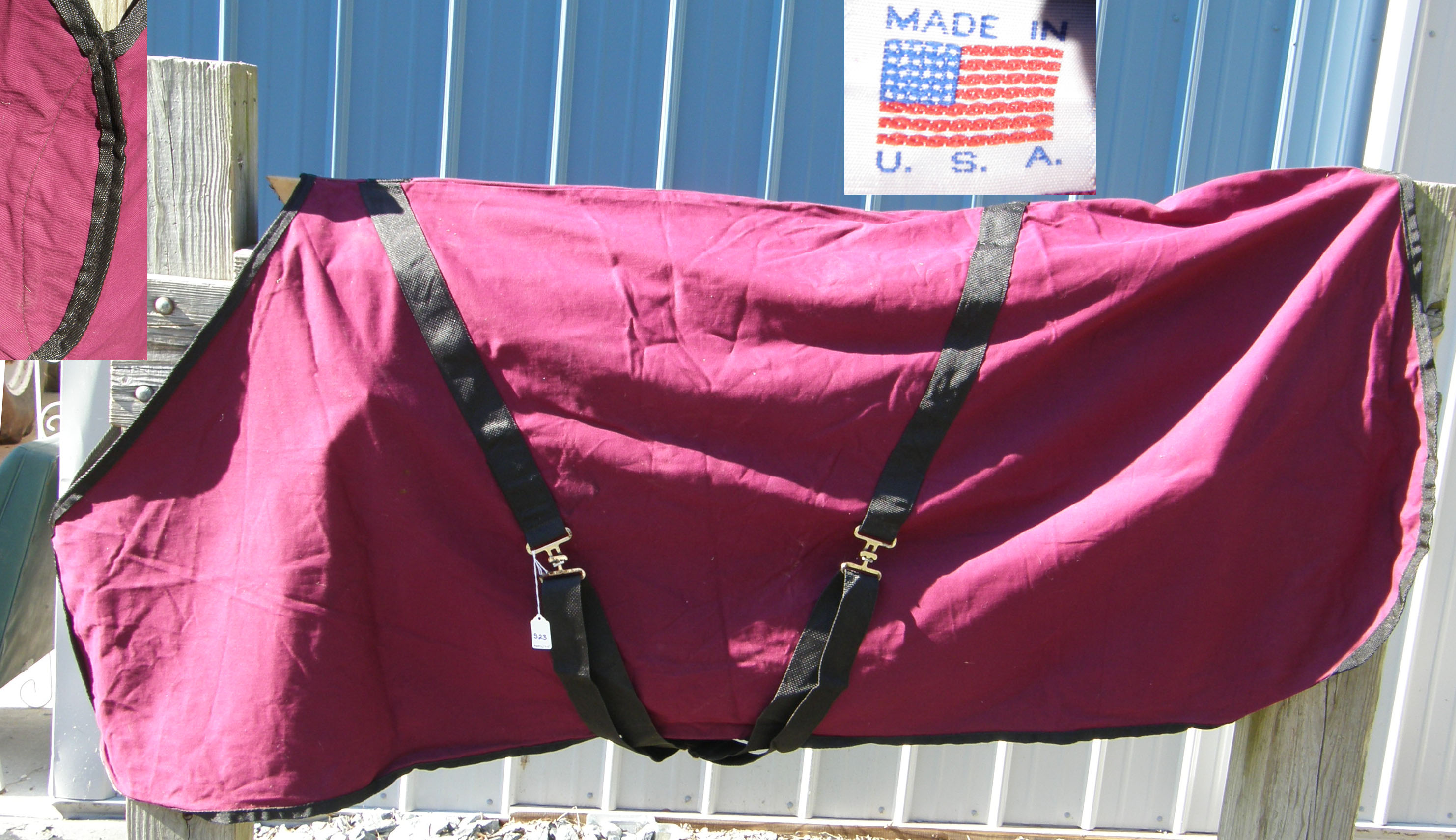 74” CF Turnout Sheet Cotton Duck Stable Sheet Horse Burgundy/Black