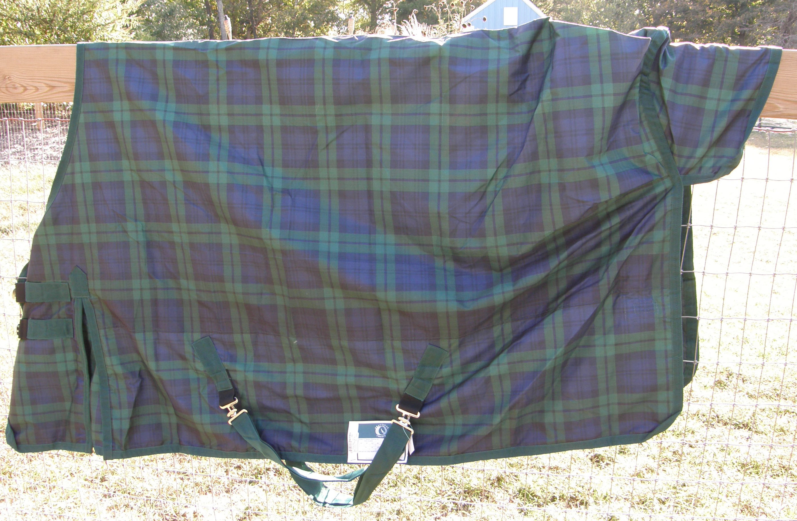 70” OF Practical Choice Waterproof Breathable Turnout Sheet Shoulder Gusset Hunter Green Plaid