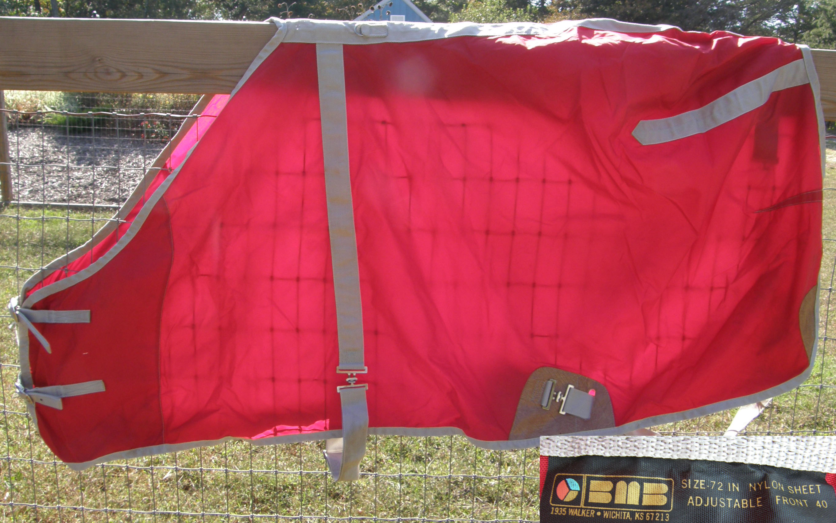 72” OF BMB Nylon Turnout Sheet Stable Sheet Horse Red/Gray