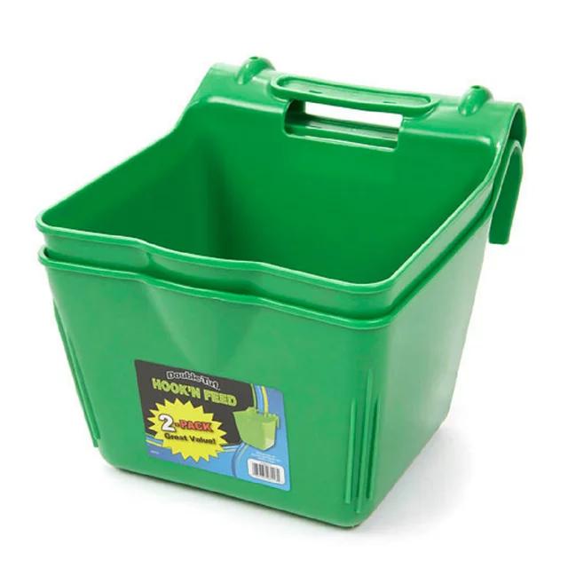 Double-Tuf Hook 'N Feed Bucket Fence Feeder 12 Quart Set of 2 Green