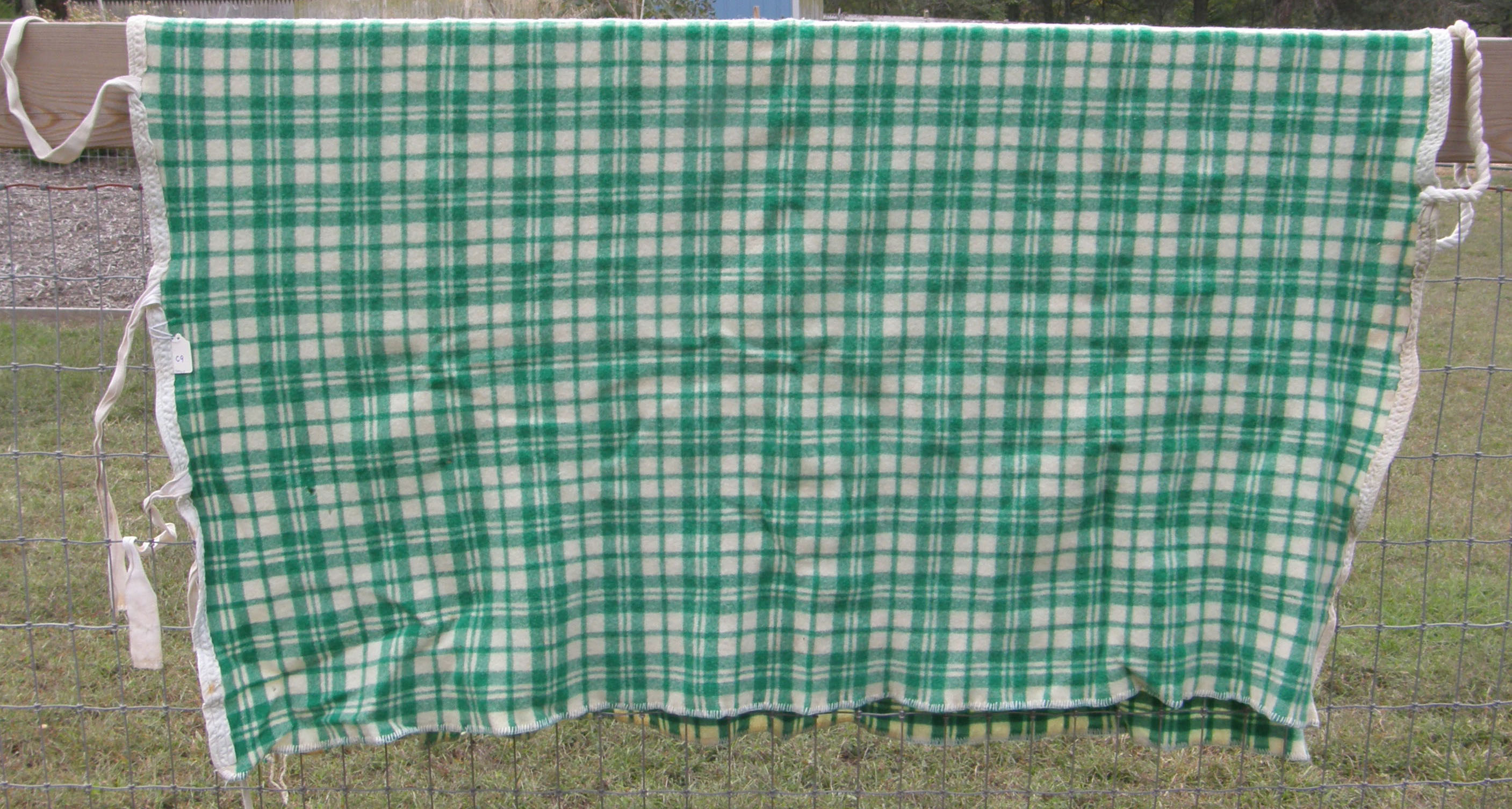 Wool/Acrylic Blend Cooler Pony S Horse Green/White Plaid