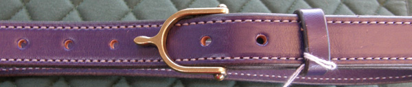 Green Hill Collection 1" Halter Belt Leather Belt English Belt Brass English Spur Buckle Western Belt Amish Made Purple/White Stitching