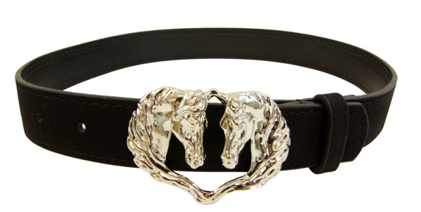 WOW Western Belt Silver Double Horse Head Buckle English Belt Silver Horsehead Buckle Black Ladies 22 24 26