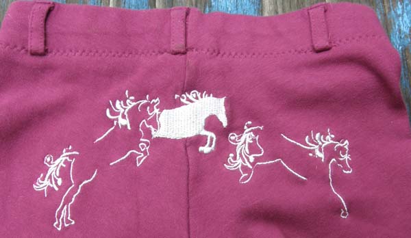 TuffRider Cotton Whimsical Horse Embroidered Pull On Jods Jodhpur Breeches Knee Patch English Breeches Riding Pants Childs 8 Plum Caspia