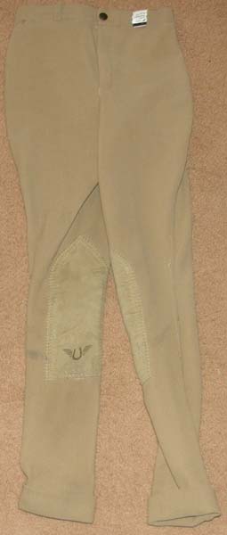 TuffRider Front Zip Ribbed Knee Patch Jodhpur Breeches English Breeches Riding Pants Childs 14 Lt Tan