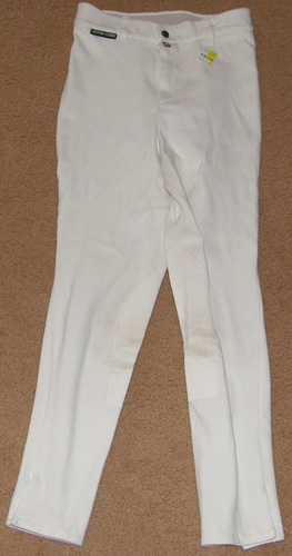 Devon Aire Cotton L'Cord Ladies Knee Patch Breeches Ribbed English Breeches Mini Stretch Cord High Waist Dressage Breeches Riding Pants Ladies 26 White