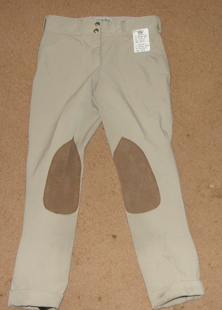 Competition Stretch Jodhpur Breeches Front Zip Knee Patch English Breeches Childs 14 Tan 26" waist