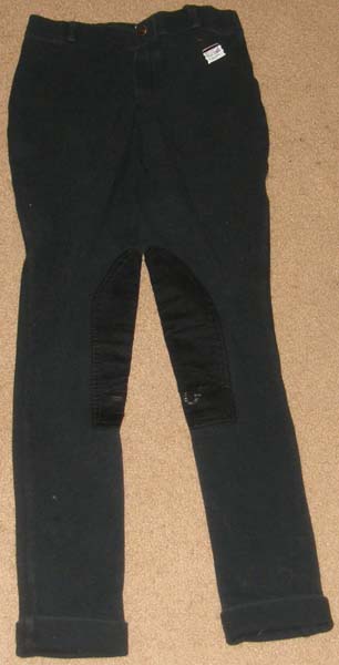 TuffRider Cotton Low Rise Pull On Jodhpur Breeches Knee Patch English Breeches Riding Pants Childs 16 27" Waist Black
