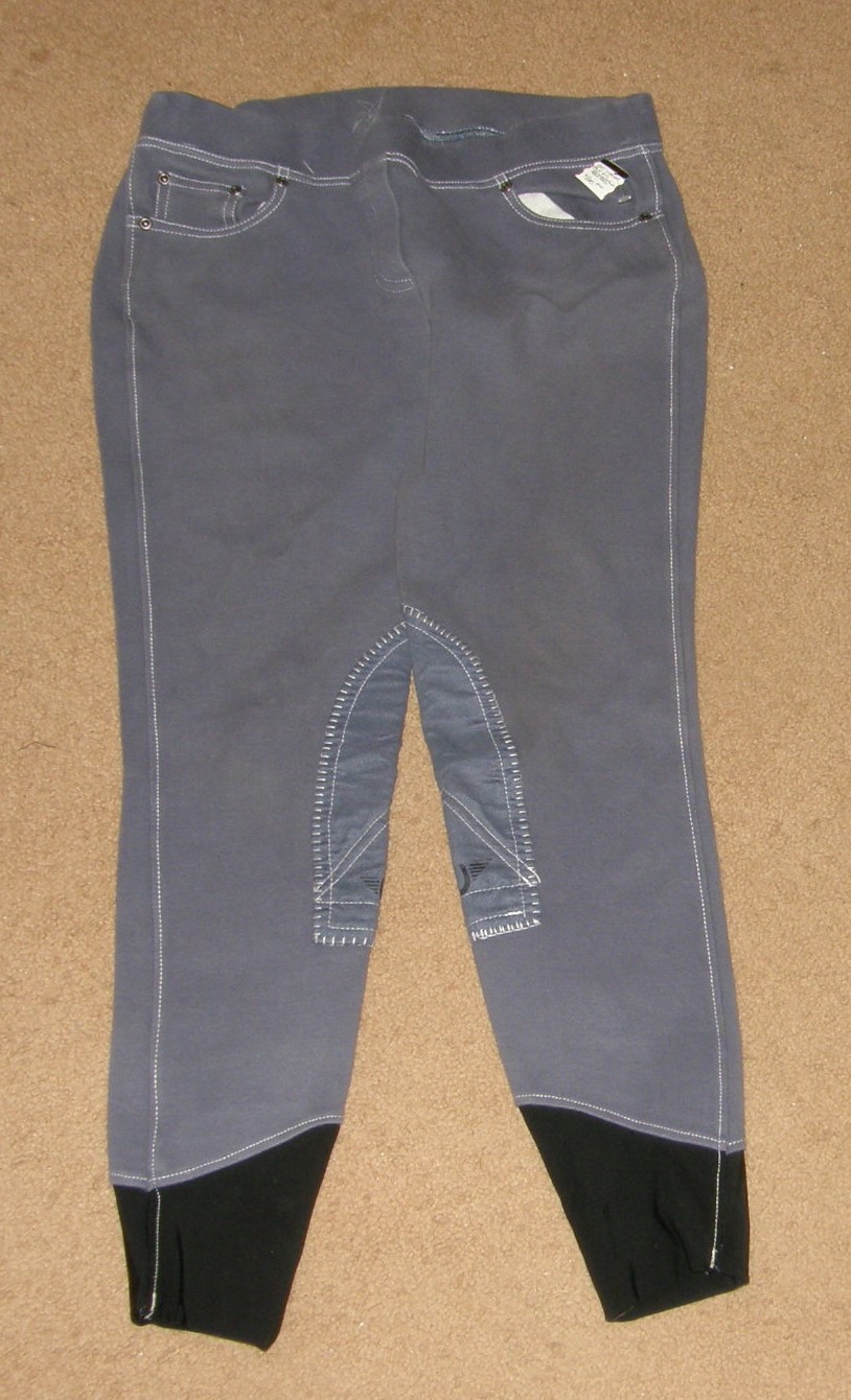 TuffRider Knee Patch English Breeches 5 Pocket Pull On Riding Pants Ladies 32 Marine Blue/White