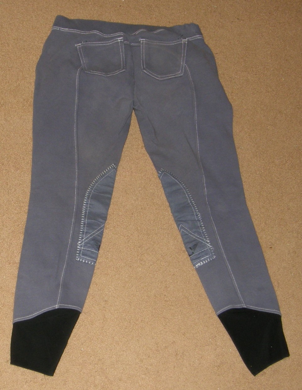 TuffRider Knee Patch English Breeches 5 Pocket Pull On Riding Pants Ladies 32 Marine Blue/White