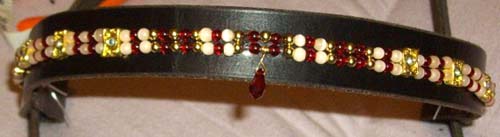 Custom Made Beaded Browband Fancy English Bridle Browband with Red White & Gold Beads Dressage Browband with Ruby Crystal Teardrop XL Horse WB Warmblood Browband Black Replacement Bridle Part