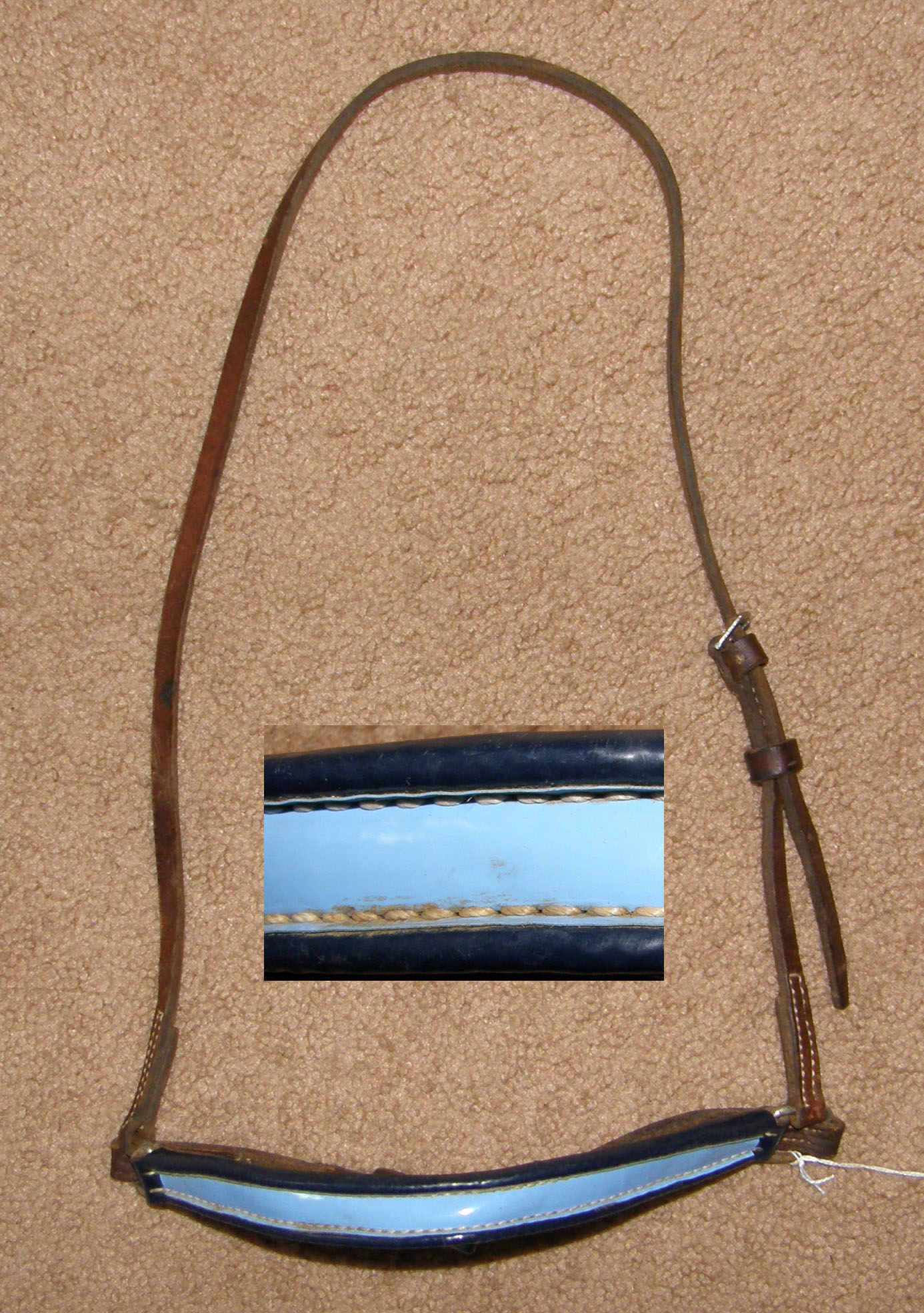 Patent Leather Show Caveson Lt Blue Dark Blue on Brown Gaited Horse Cob