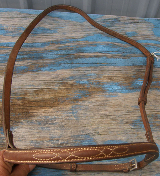 Round Raised English Caveson Fancy Stitched English Noseband Dark Brown Horse