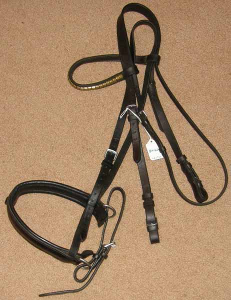 Round Raised English Headstall Brass Clincher Bridle Padded Crank Caveson Jawband Noseband Flash Noseband English Snaffle Bridle Dressage Bridle Dark Brown Cob/Horse