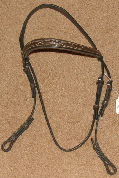 English Headstall Padded Fancy Stitched Round Raised Browband Brown Cob