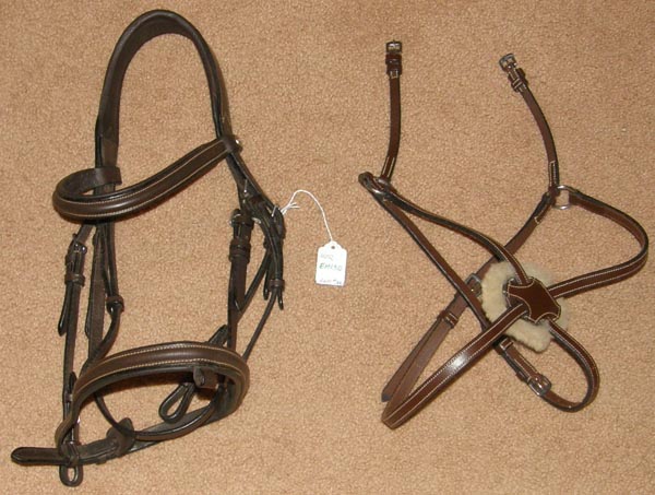 HDR Pro Mono Crown English Headstall Henri de Rivel Figure 8 Bridle Padded Round Raised Noseband Pro Stress Free Figure Eight Noseband Bridle Brown Cob