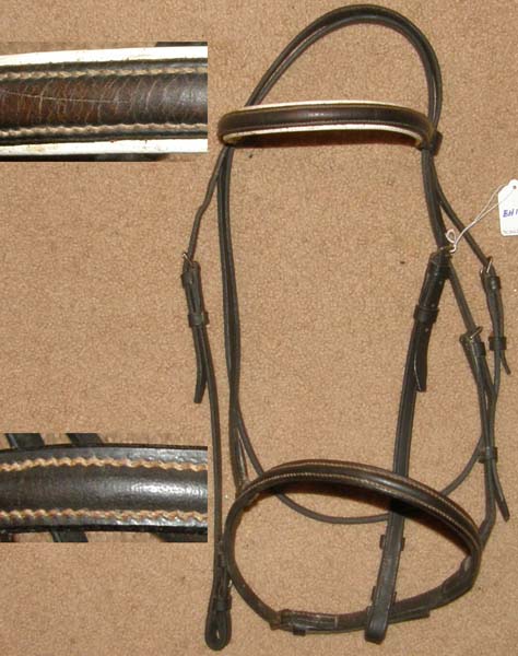 Padded Round Raised English Headstall White Leather Lined Snaffle Bridle English Bridle Dressage Bridle Dressage Headstall Round Raised Caveson Dark Brown Horse/L Horse