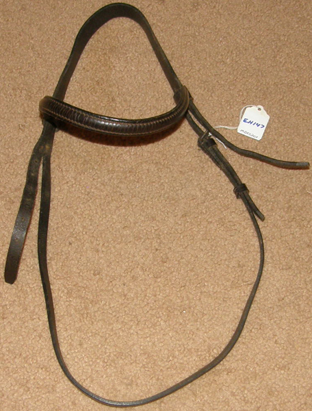 English Headstall Replacement Bridle Parts Crown Piece with Throatlatch & Round Raised Browband Dark Brown Horse