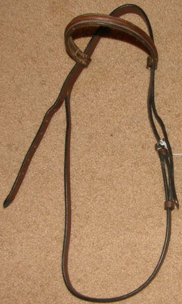 English Headstall Replacement Bridle Parts Crown Piece with Throatlatch & Round Raised Browband Brown Horse