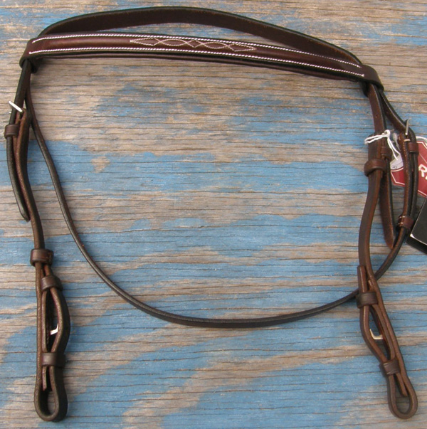 Treadstone Richtan Plus English Bridle Crown Piece Fancy Stitched Round Raised Padded Browband Pony Snaffle Bridle Leather Lined Browwband English Headstall Havana Pony Bridle Replacement Piece