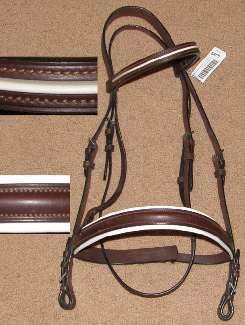 Equi-Bette Padded Round Raised Brown English Headstall White Leather Lined Snaffle Bridle English Bridle Dressage Bridle Horse