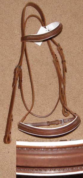 Gold Medal Padded Square Raised Headstall White Lined Brown English Headstall White Leather Lined Snaffle Bridle English Bridle Dressage Bridle Horse