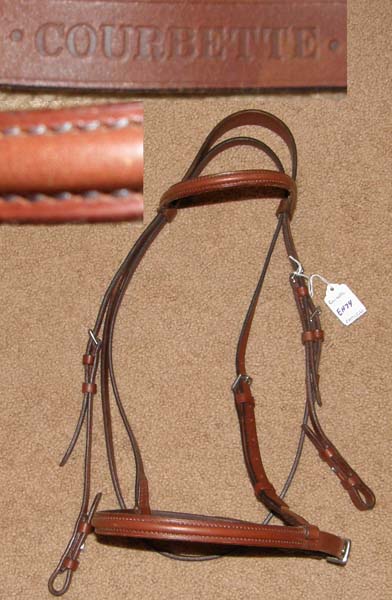 Courbette Narrow Round Raised English Headstall Snaffle Bridle English Bridle Dark Chestnut Brown Newmarket? Horse
