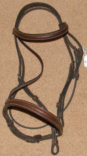 Round Raised English Headstall Snaffle Bridle English Bridle Dark Brown Horse