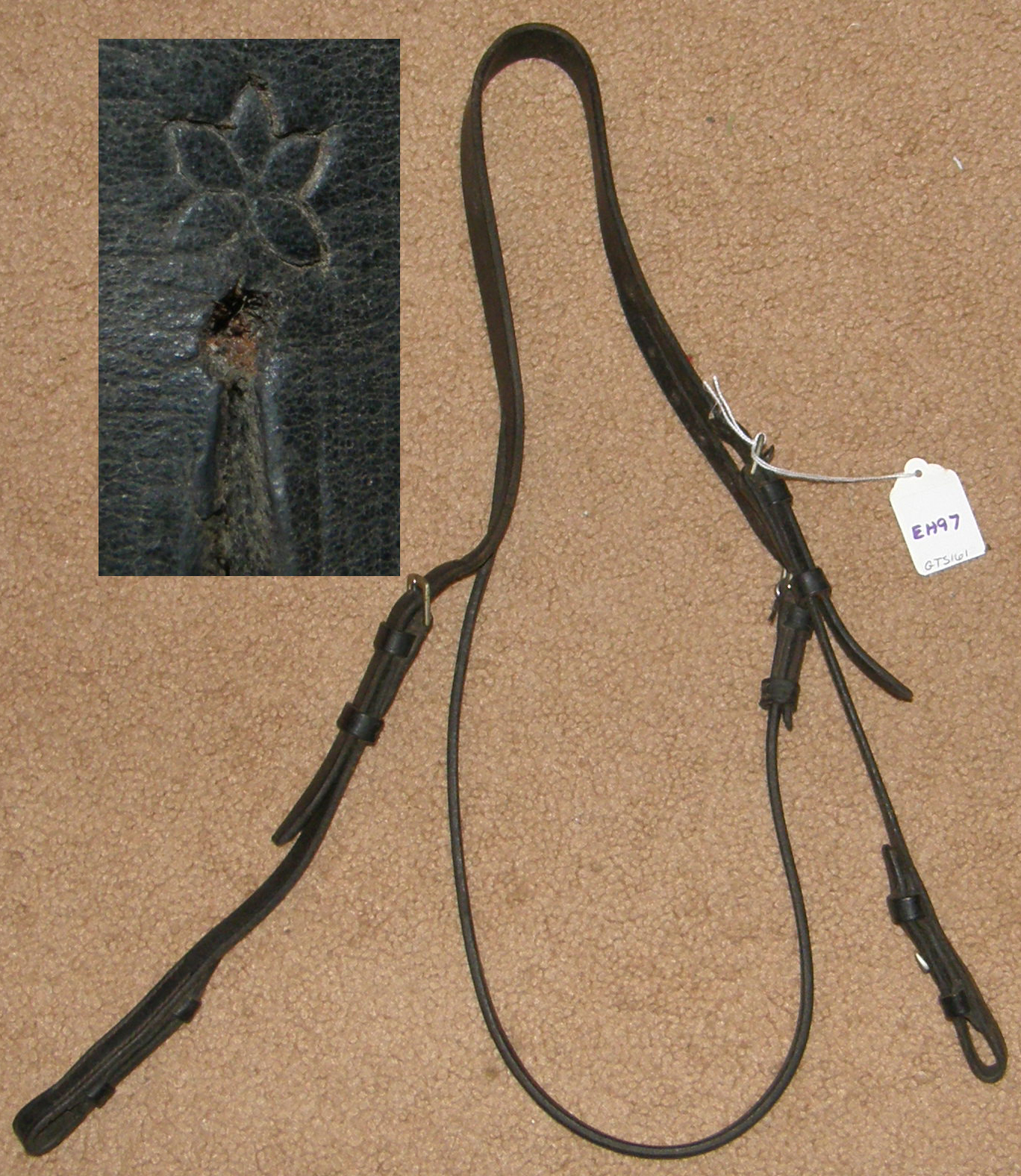 Black English Headstall Replacement Bridle Parts Crown Piece with Throatlatch & Cheeks Cob/Horse