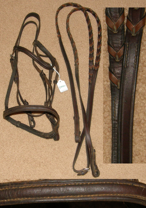 Round Raised Snaffle Bridle English Bridle Laced Reins Havana Dark Brown Cob