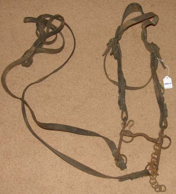 Vintage McClellan Flat Leather Calvary Bridle Artilary Military English Bridle Plain Flat Curb Reins 4 1/2" Low Port Pelham Weymouth Bit Antique Copper Brass Hardware 1st Eagle Bridle Rosettes