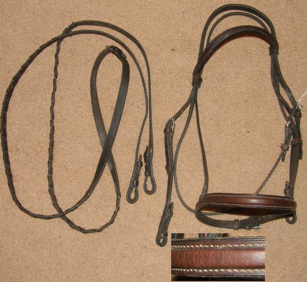 Collegiate Square Raised Snaffle Bridle English Bridle Laced Reins Brown Horse